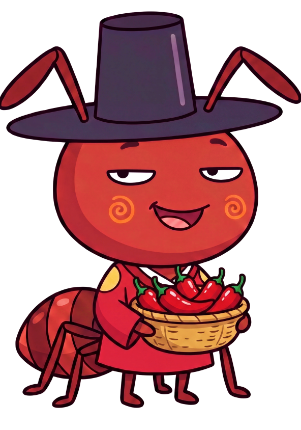 Fireant holding a basket of chilies