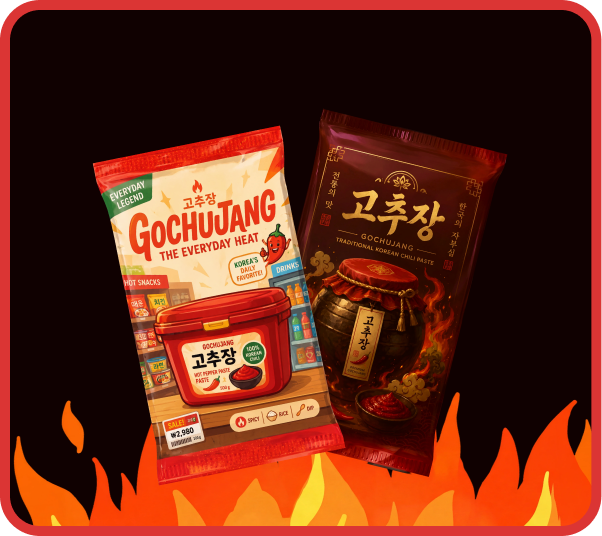 Two sealed chili packs over flames